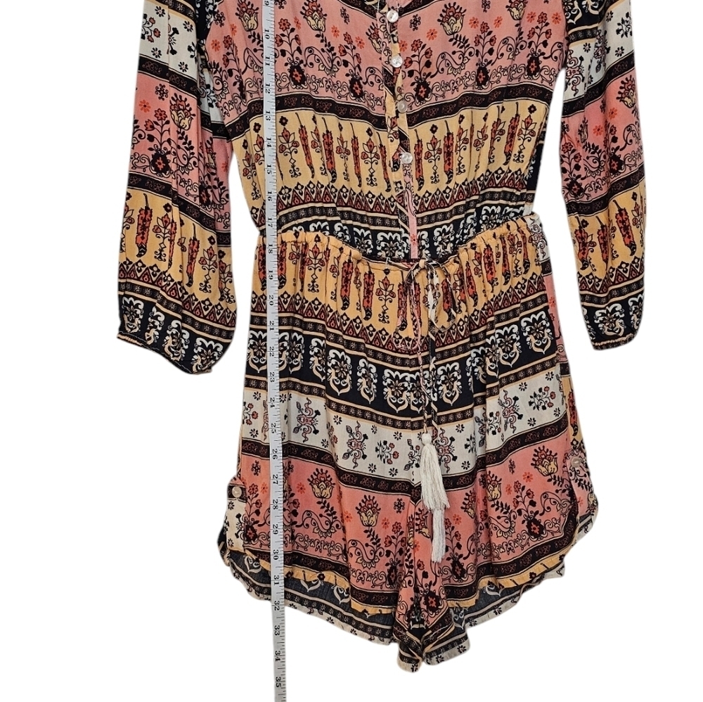 American Rag Long Sleeve Romper Boho Pink Peach Floral Print Festival Sz Medium - Picture 10 of 10